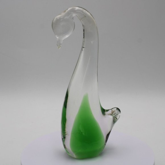 Murano Italy Hand Blown Glass Swan Paperweight Clear Green 6 Inch Tall - Picture 3 of 6